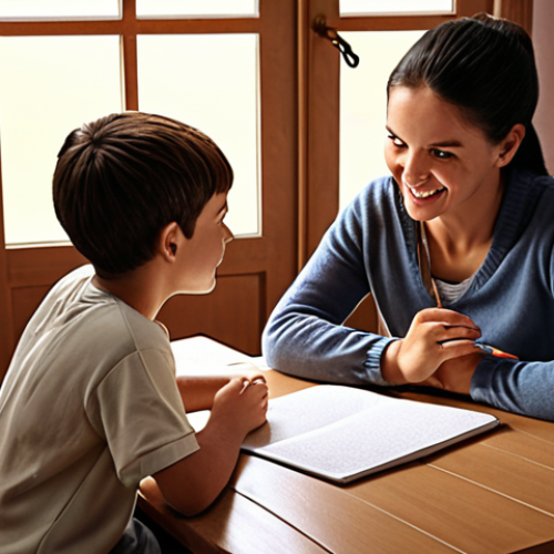 Home 23 **A warm, inviting home setting with a teacher giving a personalized English lesson to a student.** *(Keywords: tutoring, cozy, friendly, language learning, home environment)*