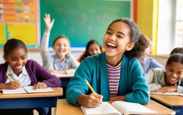 TESOL 강사 지원 동기 작성법 - **Prompt:** A vibrant, sun-drenched classroom scene featuring a diverse group of high school student...