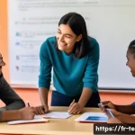 TESOL 강사의 도전 과제 - A diverse classroom scene in a modern French language school, showing students of various cultural b...