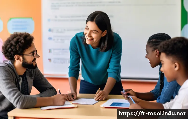 TESOL 강사의 도전 과제 - A diverse classroom scene in a modern French language school, showing students of various cultural b...