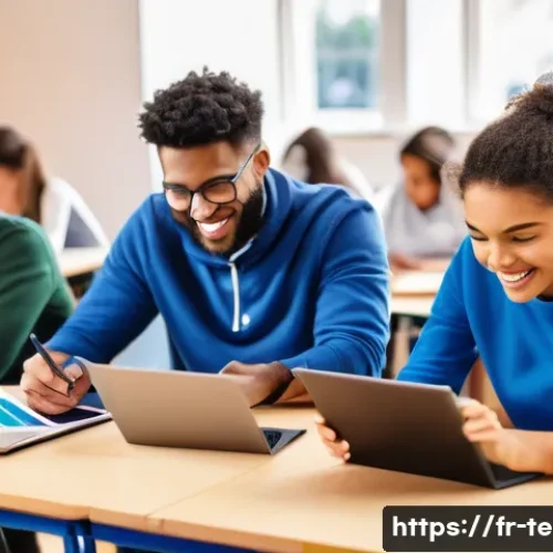 TESOL 강사가 사용하는 효과적인 방법 - A vibrant classroom scene in a modern French language school featuring diverse adult students engage...