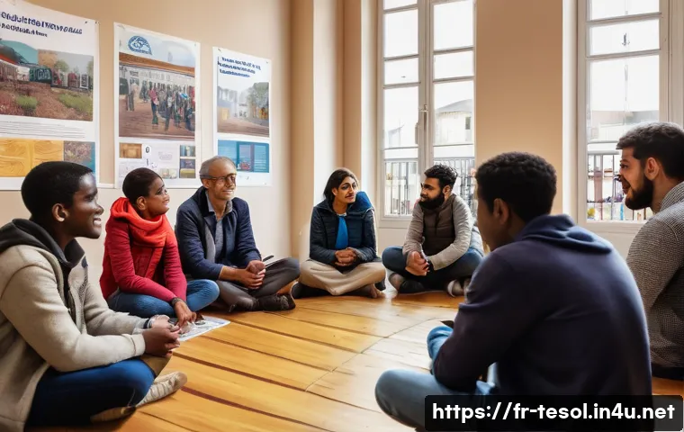 TESOL 자격증으로 가능한 비영리 활동 - A diverse group of refugees and migrants attending an interactive French language workshop in a comm...