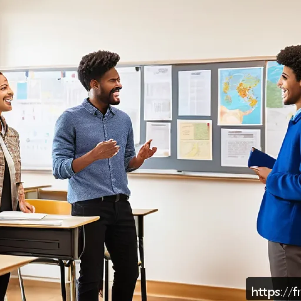 TESOL 강사로서의 윤리적 판단 - A diverse TESOL classroom scene showing students of various cultural backgrounds actively engaged in...