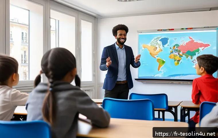 TESOL 자격증으로 가능한 글로벌 기회 - A professional TESOL-certified teacher conducting an interactive English lesson in a modern internat...