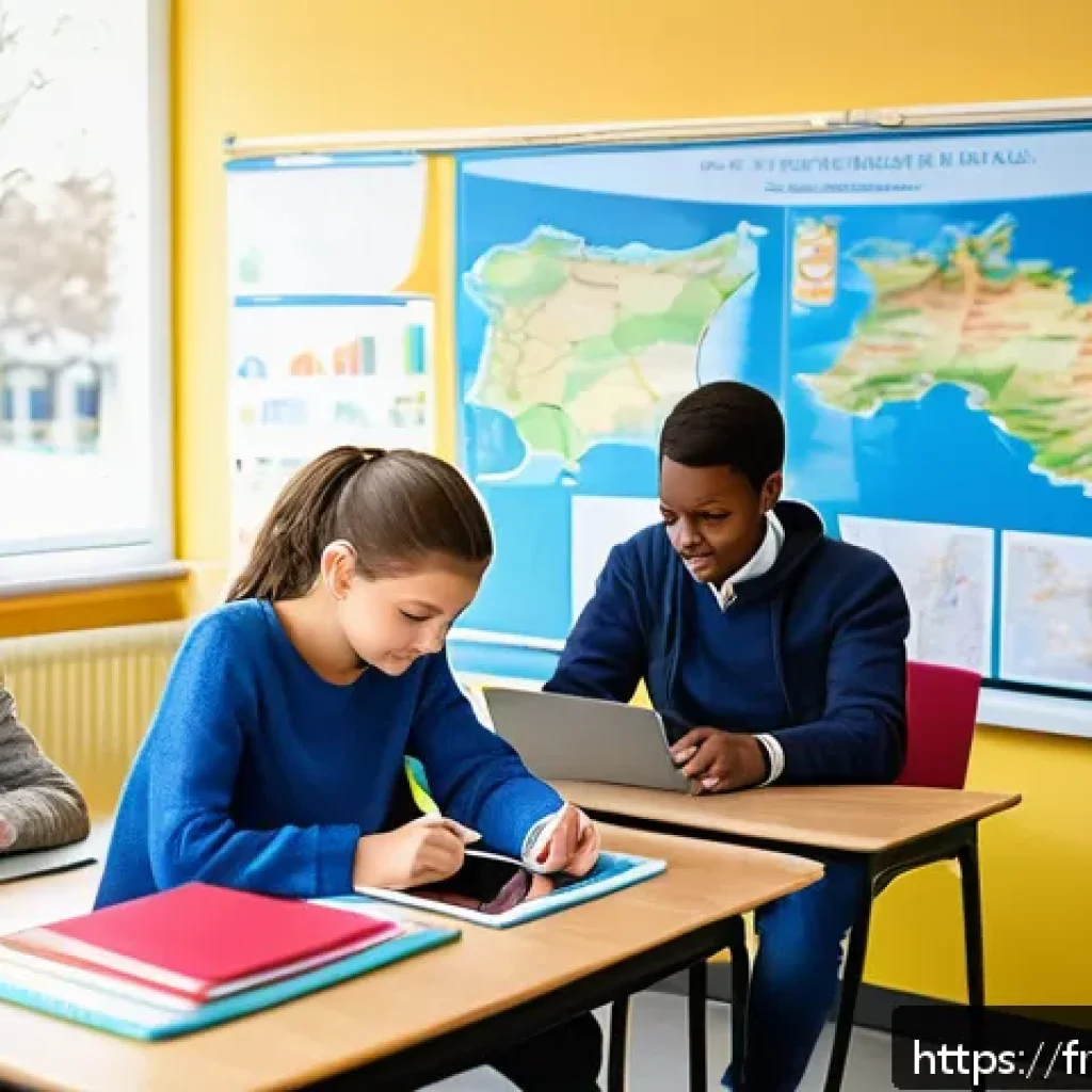 TESOL 교육에서 기술 활용하기 - A modern classroom scene in France with diverse adult learners using digital tablets and smartphones...