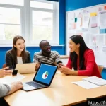 TESOL 강사로서의 학습법 소개 - A diverse classroom scene with adult TESOL learners from various cultural backgrounds actively parti...