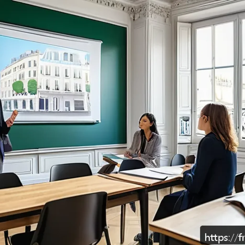 TESOL 취득 전과 후의 차이 - A diverse group of adult English language learners in a modern classroom setting in Paris, France, e...