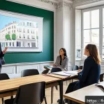 TESOL 취득 전과 후의 차이 - A diverse group of adult English language learners in a modern classroom setting in Paris, France, e...