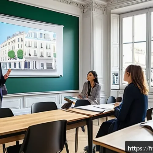 TESOL 취득 전과 후의 차이 - A diverse group of adult English language learners in a modern classroom setting in Paris, France, e...