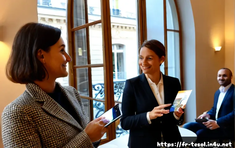 Home 17 TESOL 강사 네트워킹 팁 - Photorealistic professional networking event for TESOL instructors in a welcoming Paris learning cen...
